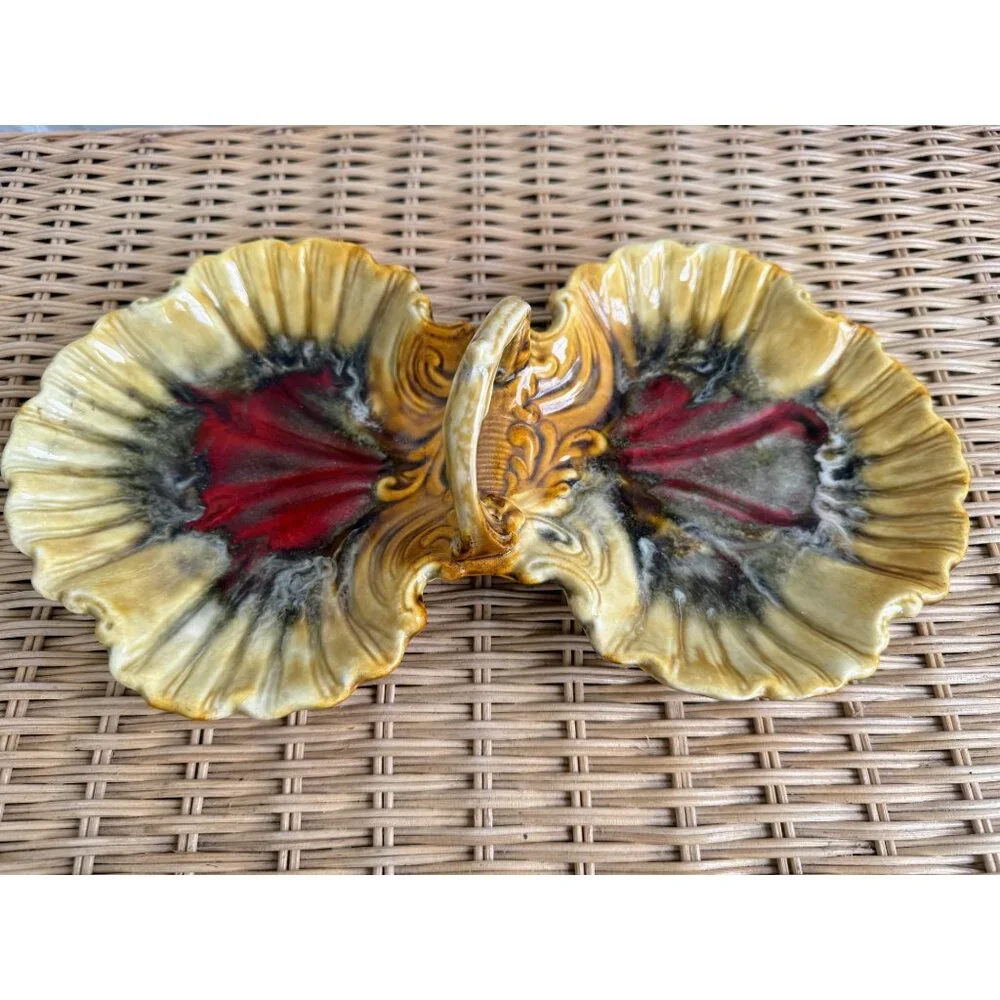 Vintage MCM Marcia California Pottery Double Serving Dish With Handle - Picture 1 of 9